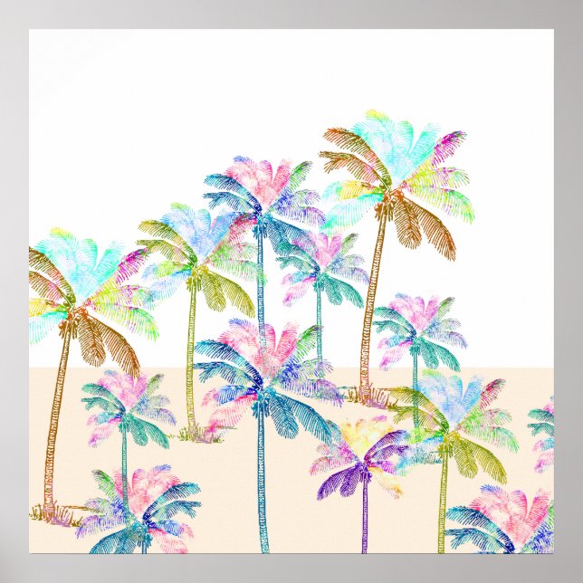 Rosa tropische hawaiianische Palmen Poster (Vorne)