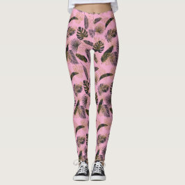 Rosa tropische Palme-Blätter Leggings