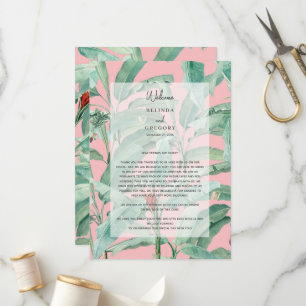 Rosa tropische Palmen Blätter Hochzeitreise Programm