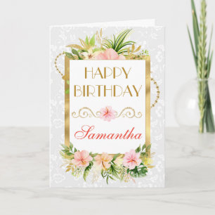 Rosa tropische Sommerblumen Goldfolie Geburtstag Karte