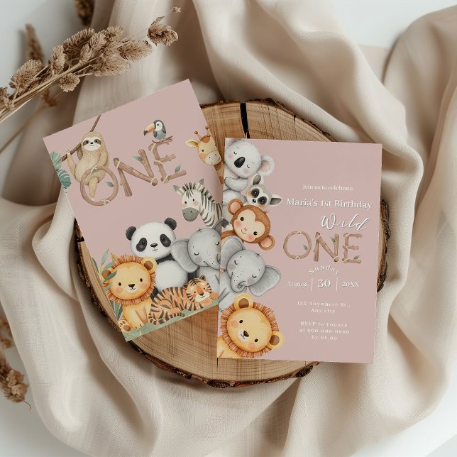 Rosa tropische Wildtiere Einladung (Von Creator hochgeladen)