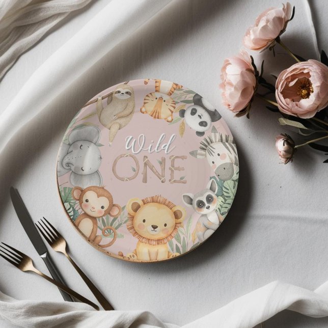 Rosa tropische Wildtiere Pappteller (Von Creator hochgeladen)