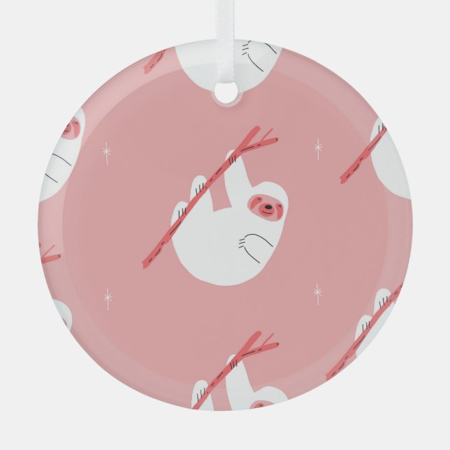 Rosa tropischer Faultier Vintag Ornament Aus Glas (Vorderseite)