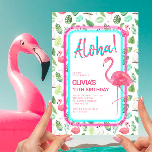 Rosa tropischer Flamingo Aloha Geburtstag Einladung