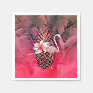 Rosa Tropischer Glitter-Ananas-Luau-Party Serviette