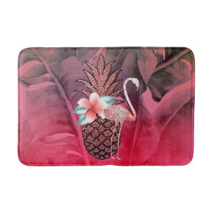 Rosa Tropischer Glitter-Ananas-Palmenblätter Chic Badematte