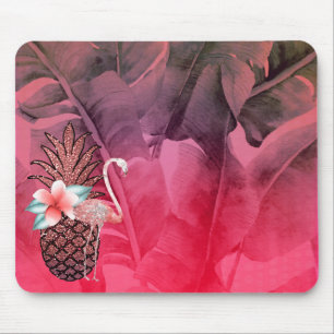 Rosa tropischer Glitter-Ananas-Palmenblätter Chic Mousepad
