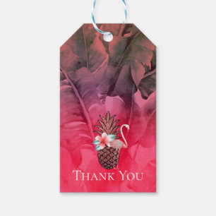 Rosa Tropischer Glitzer Ananas Luau Party Geschenkanhänger