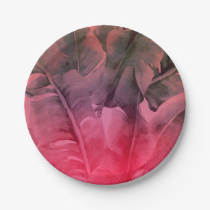 Rosa Tropischer Sommer Palmenblätter Luau-Party Pappteller