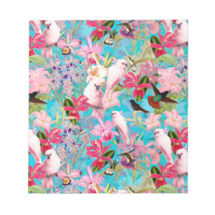 Rosa tropischer Vogel und Orchideenblumenmuster Notizblock