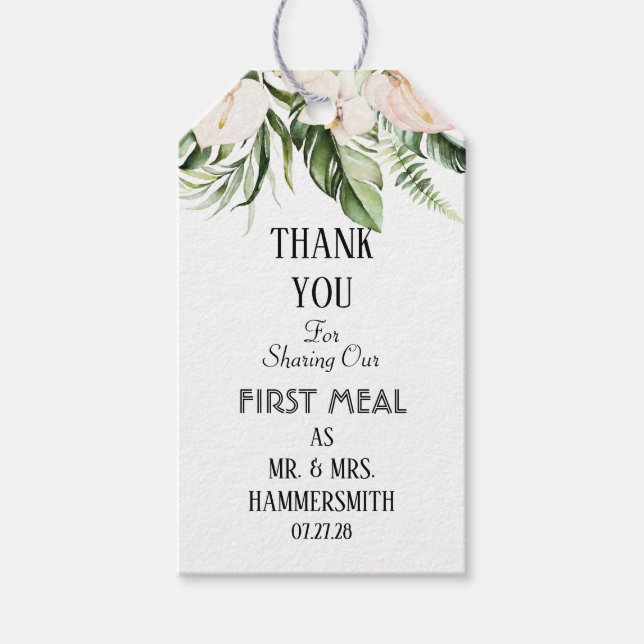 Rosa Tropisches Erstes Essen als Herr. & Mrs. Geschenkanhänger (Vorderseite)