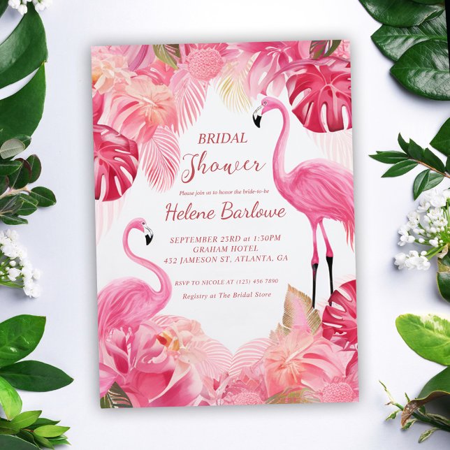 Rosa tropisches Flamingo-Brautparty Einladung (Pink Tropical Flamingo Bridal Shower Invitation)