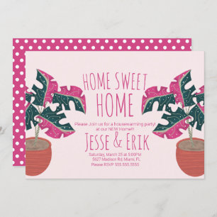 Rosa tropisches Monstera Tree Housewarming Party Einladung