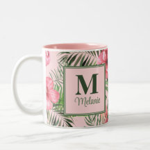 Rosa tropisches Monstera und Flamingo Monogram