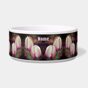 Rosa Tulip-Blume mit Raindrops Personalisiert Napf