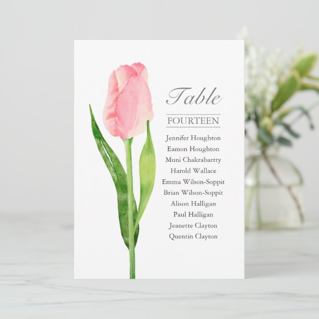 Rosa Tulip Single Hochzeitstabelle Einladung (Stehend Vorderseite)