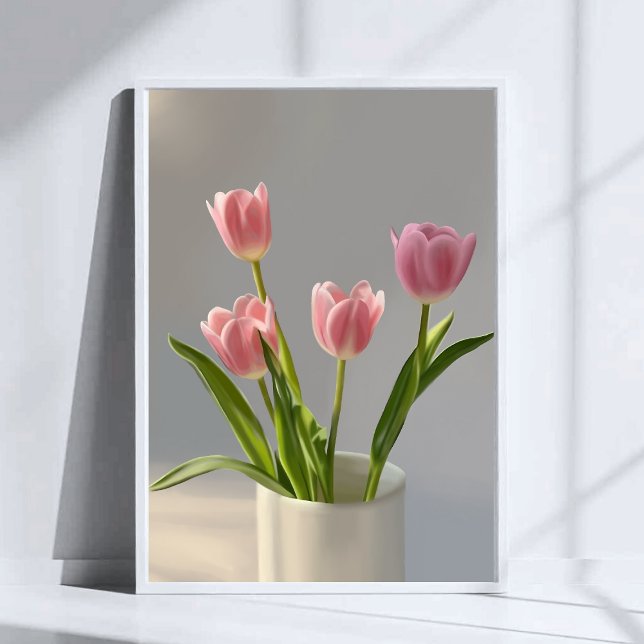 Rosa Tulip Vase Realismus Gemälde Poster (Von Creator hochgeladen)