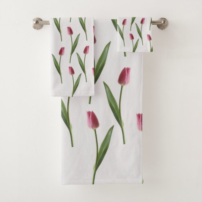 Rosa Tulips auf der Seite Handtuchhalter Set (Insitu)