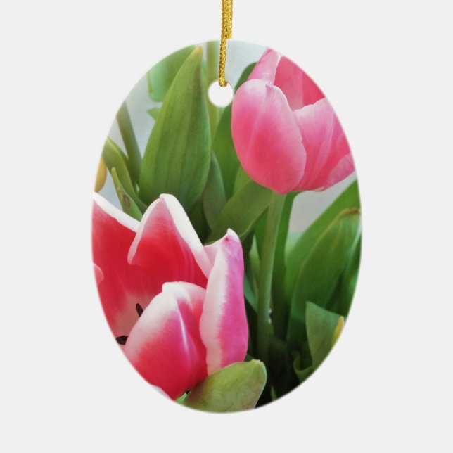 Rosa Tulips, Blumenstrauß, Blume Keramik Ornament (Vorne)