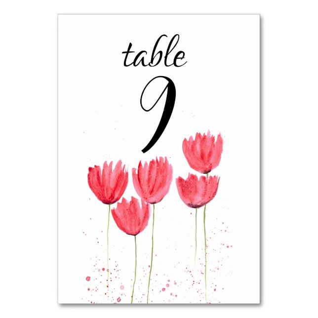 Rosa Tulips Frühlingsbläserne Blume Hochzeit Tischnummer (Vorderseite)