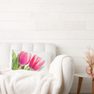 Rosa Tulips mit grünem Blätter Foto Lendenkissen