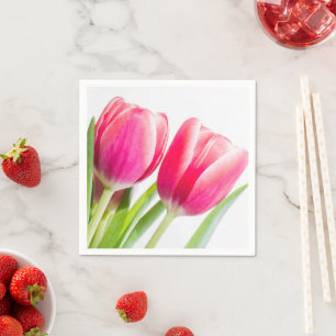 Rosa Tulips mit grünem Blätter Foto Serviette