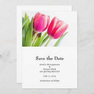 Rosa Tulips mit grünen Blätter Foto Hochzeit Save The Date