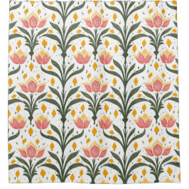 Rosa Tulips mit grünen Mustern Duschvorhang