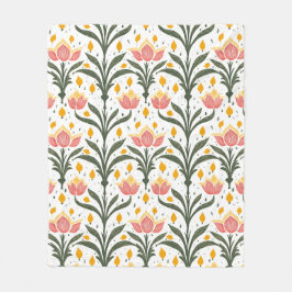 Rosa Tulips mit grünen Mustern Fleecedecke