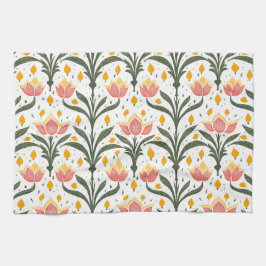 Rosa Tulips mit grünen Mustern Geschirrtuch