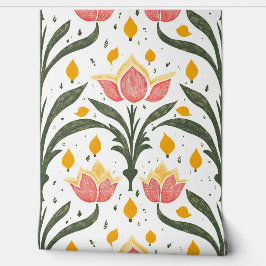 Rosa Tulips mit grünen Mustern Tapete