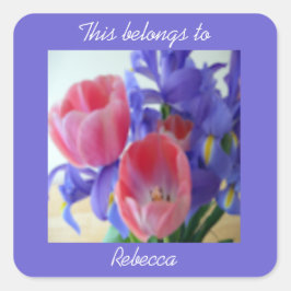 Rosa Tulissen und Lila Iris Quadratischer Aufkleber