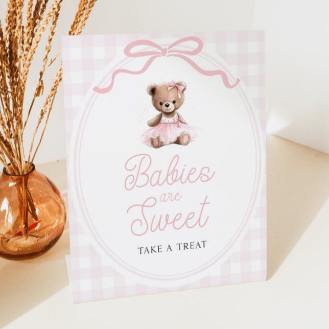 Rosa Tüll-Teddybär-Baby-Shower-Süßigkeiten-Tisch Sockelschild (Von Creator hochgeladen)