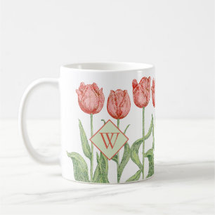Rosa Tulpe-mit Monogramm mit Blumeninitiale Kaffeetasse