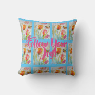 Rosa Tulpe Tulpen Floral Wasserfarbe Blau Kissen
