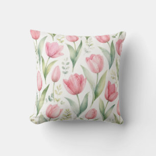 Rosa Tulpen Aquarell Blumenmalerei Botanisch Kissen