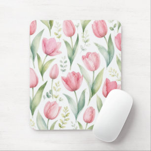 Rosa Tulpen Aquarell Blumenmalerei Botanisch Mousepad