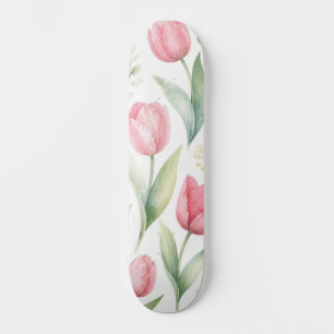 Rosa Tulpen Aquarell Blumenmalerei Botanisch Skateboard