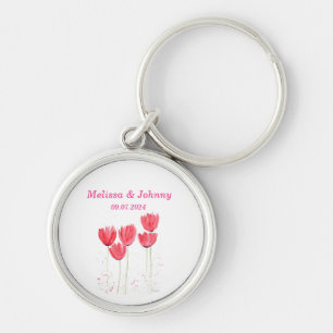 Rosa Tulpen Aquarell elegante Hochzeit Schlüsselanhänger