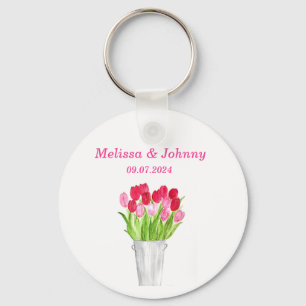 Rosa Tulpen Aquarell elegante Hochzeit Schlüsselanhänger