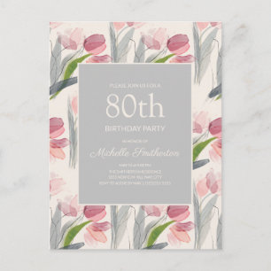 Rosa Tulpen Blumen Frauen 80. Geburtstag Postkarte