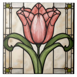 Rosa Tulpen-Blumen-Glasmalerei Fliese