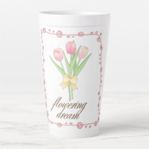 Rosa Tulpen-Blumen-Latte-Mug, süße Cottagecore-Blu Milchtasse