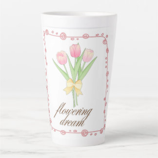 Rosa Tulpen-Blumen-Latte-Mug, süße Cottagecore-Blu Milchtasse