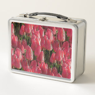 Rosa Tulpen Blumen Metall Brotdose