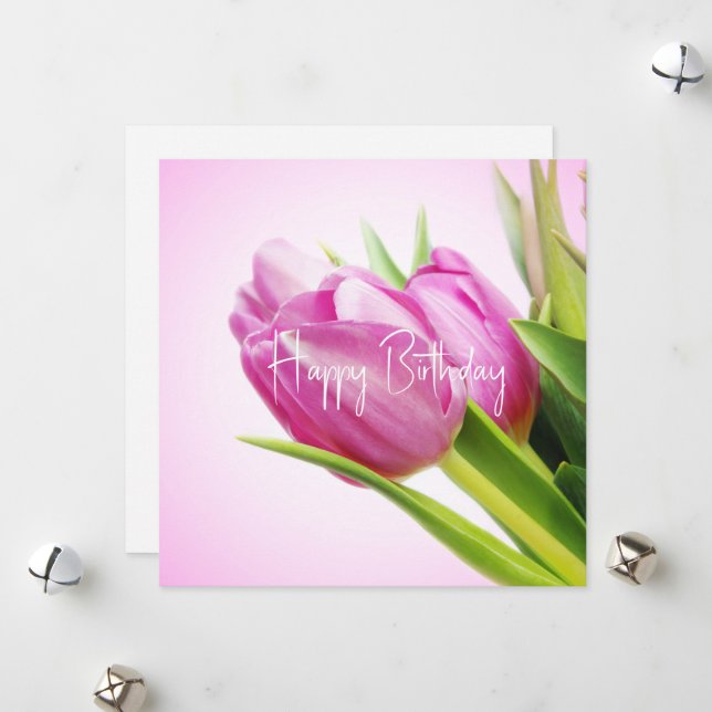 Rosa Tulpen Feiertagskarte (Vorderseite/Rückseite Beispiel)