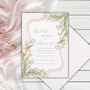 Rosa Tulpen Florale Elegante Vintage-Hochzeitsdusc Einladung