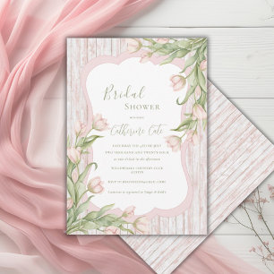 Rosa Tulpen Florale Vintage Rustikale Brautparty  Einladung