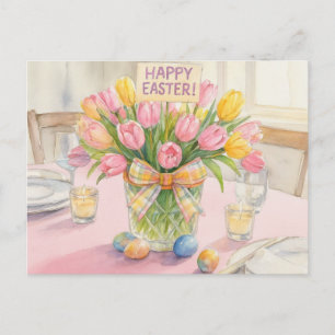 Rosa Tulpen Frohe Ostern Postkarte