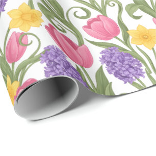 Rosa Tulpen, gelbe Narzissen, violette Hyazinthen Geschenkpapier